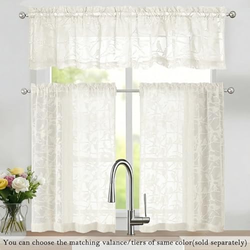 Ivory Sheer Valances for Windows - 14 Inch Length, 2 Panels