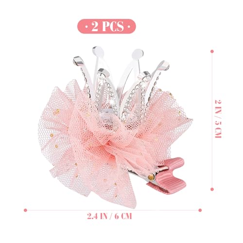 Pink Rhinestone Crown Hair Clips 2pcs Princess Tiara Pins