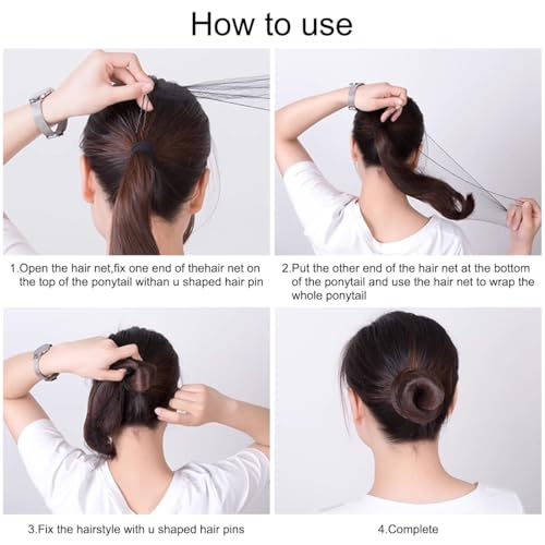Brown Hair Nets and U-Shaped Pins Set for Hair Buns 10 Pcs