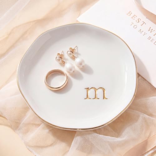 Initial M Ceramic Jewelry Tray - Personalized White Trinket Dish