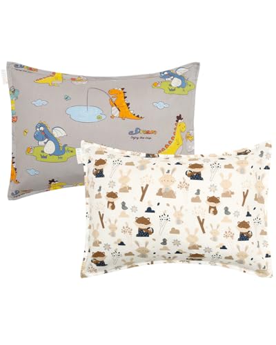 ALVABABY Toddler Pillowcases 13x18, Soft Cotton Dinosaur & Animal Print (2 Pack)
