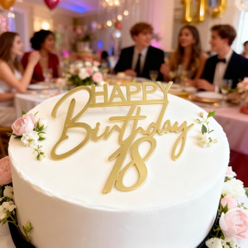 Happy Birthday 18 Cake Topper - Gold Acrylic Decoration
