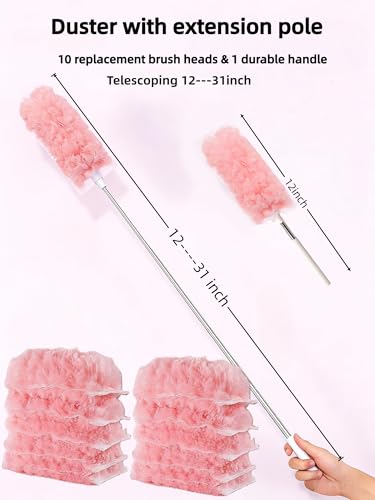 GMLRKY Pink Heavy Duty Duster Kit with 10 Refills & 3FT Handle