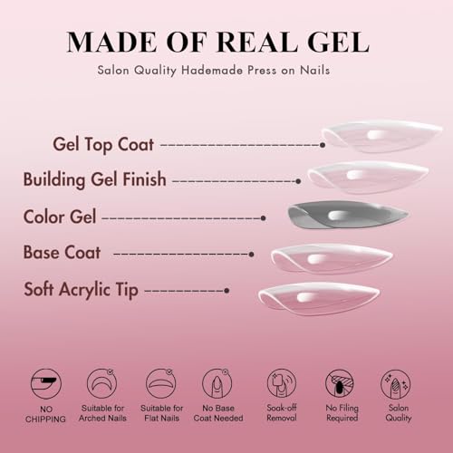 SXVME Hot Pink Press On Nails Medium Almond Fake Nails Kit
