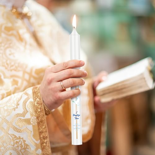 Conelist 10-Inch Baptism Candle with Cross and Dove Symbols for Christening