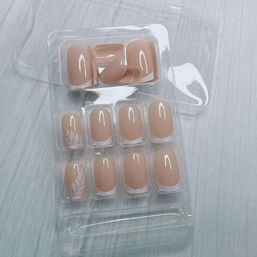 White French Tip Press On Nails Medium Square Fake Acrylic Nails Kit 24 Pcs