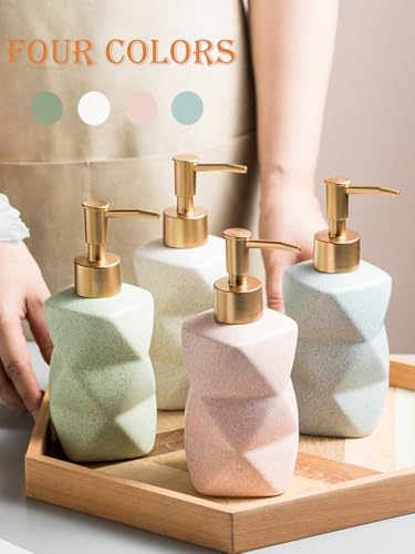 SHIIANN Matte Ceramic Soap Dispenser, 10oz Refillable Bottle - Mint Green