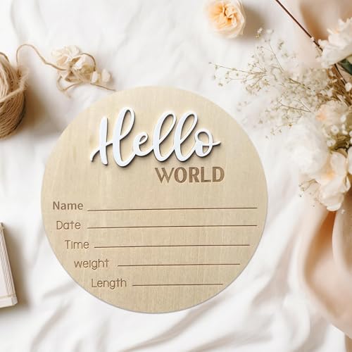 Personalized Wooden Hello World Sign for Newborns - 5.9 Inch