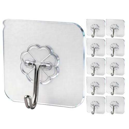 Heavy Duty Adhesive Wall Hooks - 10 Pack, 33 lbs Capacity