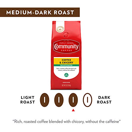 Community Coffee Decaf Coffee and Chicory, Medium Dark Roast, 12 oz (Pack of 3)