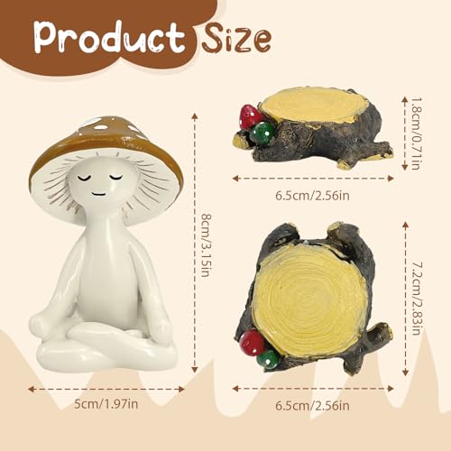 Meditation Mushroom Resin Statue with Stump Base - Whimsical Decor for Home & Garden