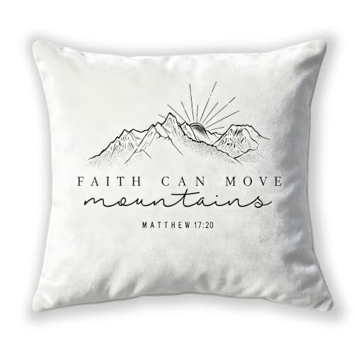 White Bible Pillow Cover 18x18 - Faith Can Move Mountains Decor