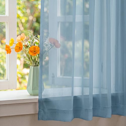 NICETOWN Stone Blue Sheer Curtains for Kids Room 2 Panels W42xL63 - Modern Window Treatment