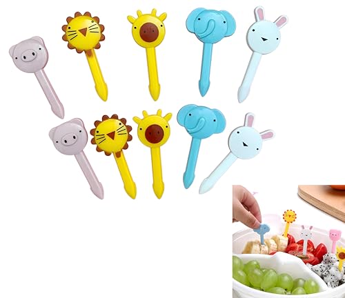 10-Pack Animal Shaped Food Picks for Kids - Reusable Fruit Forks