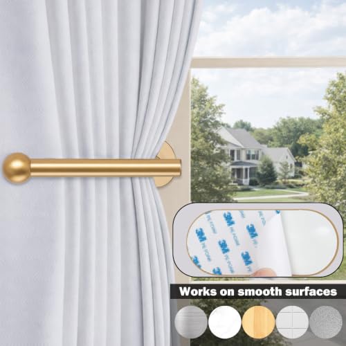 Golden Curtain Holdbacks - 2 Pack Adhesive Tiebacks, Stainless Steel