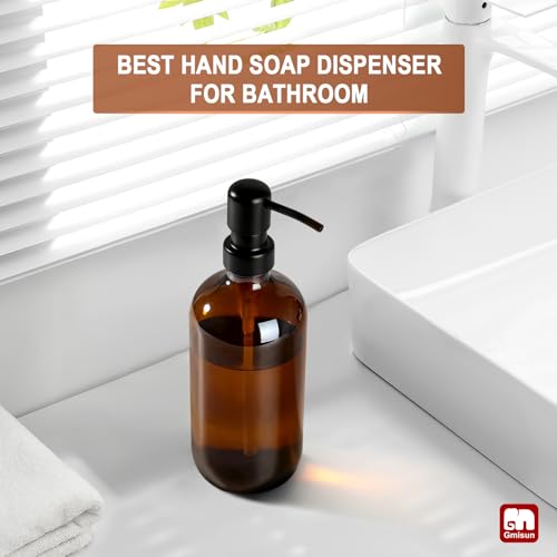 GMISUN 17oz Amber Glass Soap Dispenser with Black Rustproof Stainless Pump