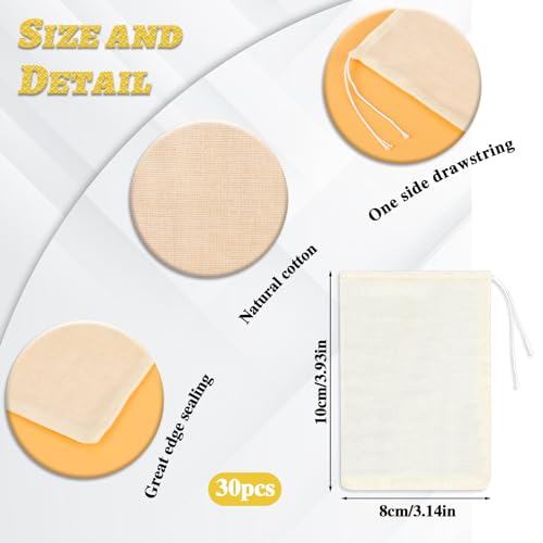 Reusable Cotton Spice & Tea Bags 30pcs 3x4 Inch Drawstring Mesh Sachets