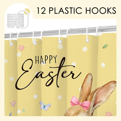 Mocsicka Easter Bunny & Egg Shower Curtain Yellow 71x71in Waterproof Bathroom Decor
