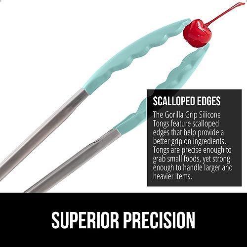 GORILLA GRIP Stainless Steel Kitchen Tongs Set, Mint - 9" & 12"