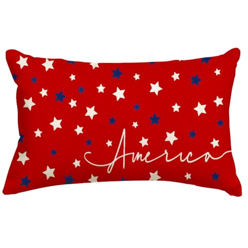 4th of July Patriotic Pillow Cover 12x20 Inch, Red White and Blue Stars Case