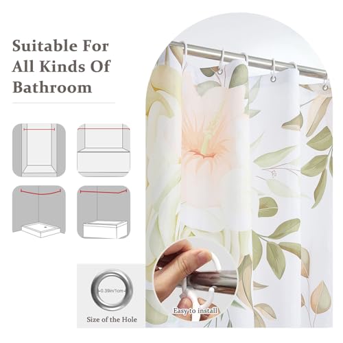 Light Yellow Floral Shower Curtain Set 72"x72" with Hooks