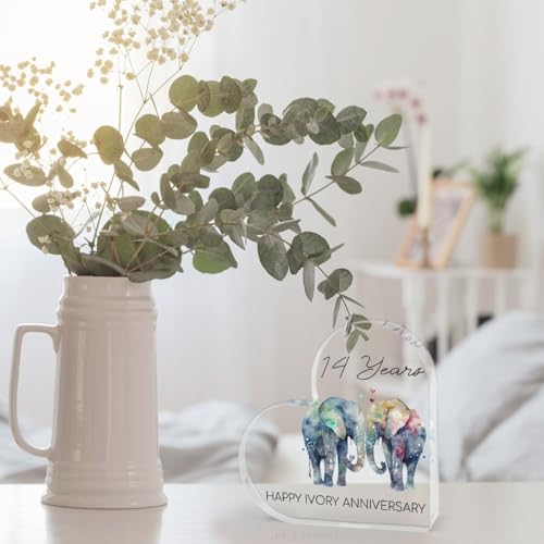 14th Wedding Anniversary Heart Acrylic Plaque - Elephant Keepsake Gift