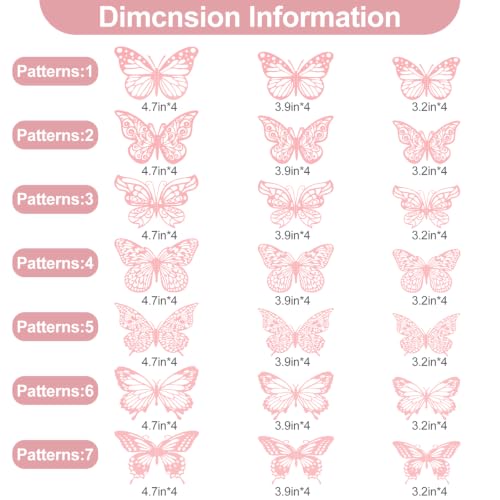 84PCS 3D Pink Butterfly Wall Decals, Metallic Paper Butterfly Decorations