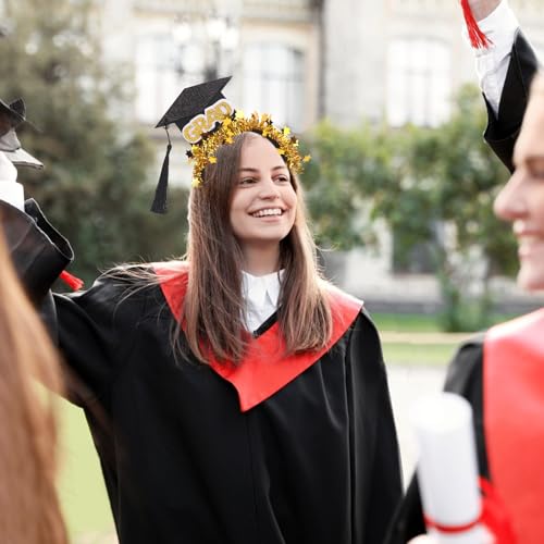 Ecuupas Class of 2025 Graduation Cap Headband with Tassel and Gold Ribbon