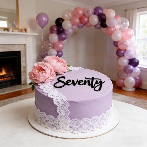 Elegant Black Acrylic 70th Birthday Cake Topper - Seventy Design