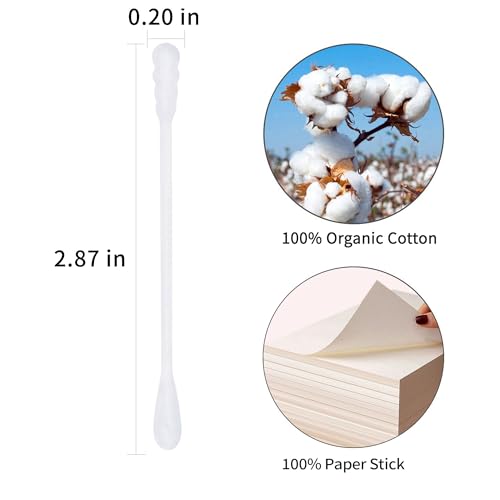 HOMEFOX Organic Cotton Swabs 200 Count Spiral & Round Double Tipped Buds