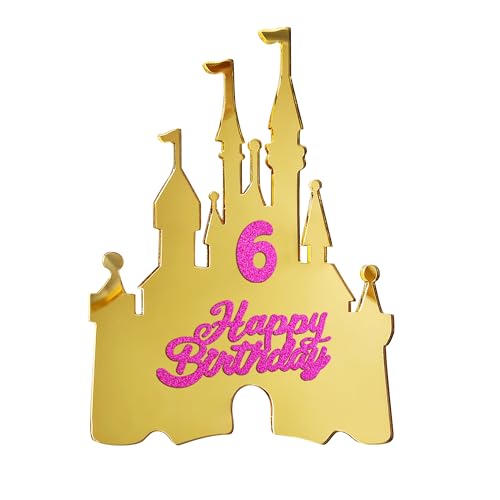 Gold Castle Cake Topper Set with Numbers 0-9 – Reusable Princess Birthday Decoration
