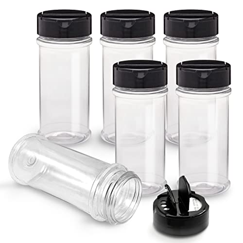 5.5oz Plastic Spice Jars with Black Cap - Set of 6 Containers