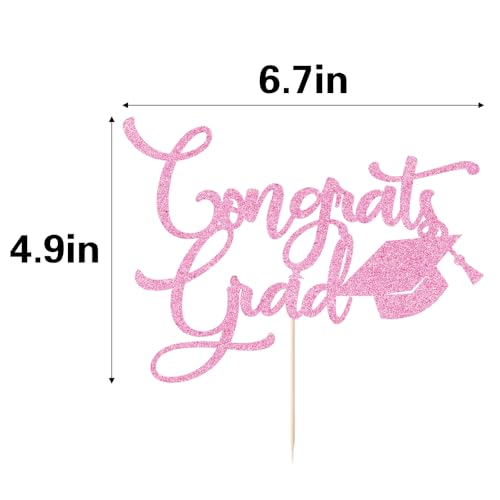 Congrats Grad Cake Topper for 2025 Graduation Parties - Pink