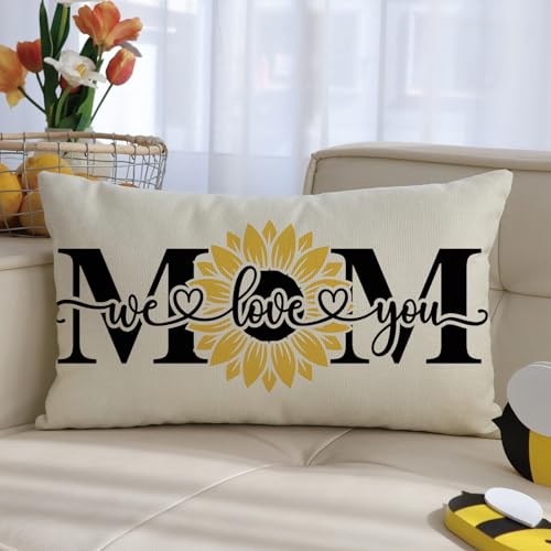 Mother's Day Sunflower Lumbar Pillow Cover 12x20 Inch Decorative Cushion