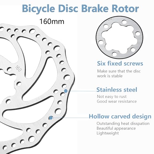 160mm Brake Disc, Stainless Steel Rotor for Bicycle Brakes, Ideal for Road and Mountain Bikes Cycling