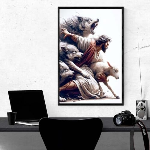 Jesus and Lamb Wall Art Print - Christian Poster 16x24 Inch Unframed