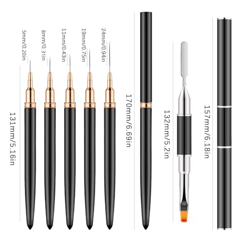 6-Pack Dual-Ended Nail Art Liner Brushes & Dotting Tools for Gel