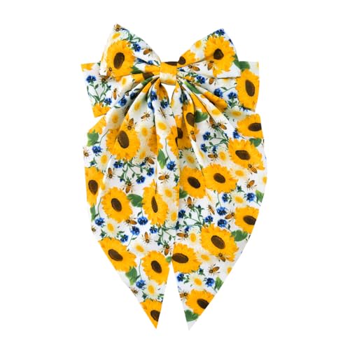 Sudaporn Sunflower Print Large Hair Bow Clip Long Tail Floral Barrettes