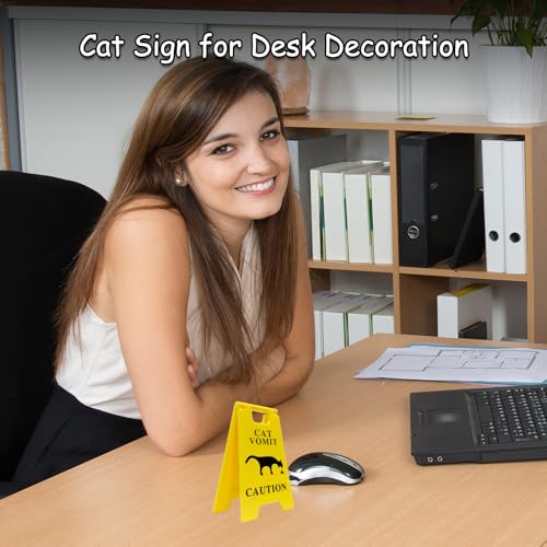 Yellow 5-Inch Dog and Cat Vomit Caution Sign 3-Pack - Humorous Pet Safety Warning Signs