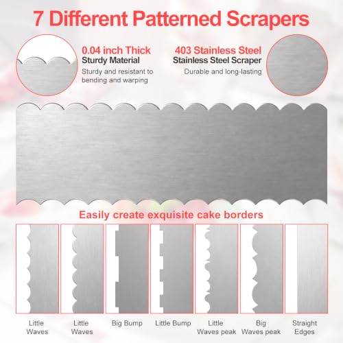 4 Pack Stainless Steel Cake Scrapers - Textured Icing Smoothers for Baking