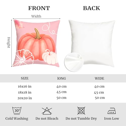 Fall Pink Pumpkin Throw Pillow Cushion Covers - Set of 4, 18x18