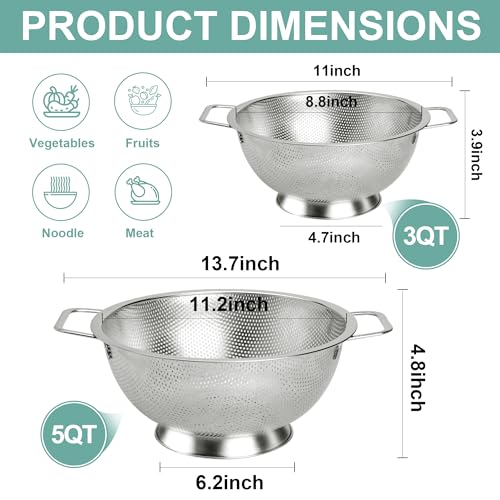 3-Quart Stainless Steel Colander for Quick Food Straining