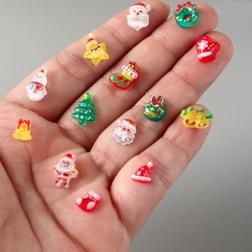 100Pcs Christmas Nail Charms 3D Colorful Holiday Manicure Gems