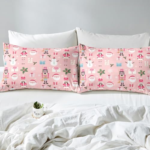 Pink Christmas Nutcracker Bed Sheets Set Queen Size No Flat Sheet Christmas 07