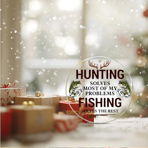 Hunting and Fishing Christmas Ornaments - Amusing Gift for Deer Hunters & Anglers, Acrylic Hanging Decorations - Variation: Hunting