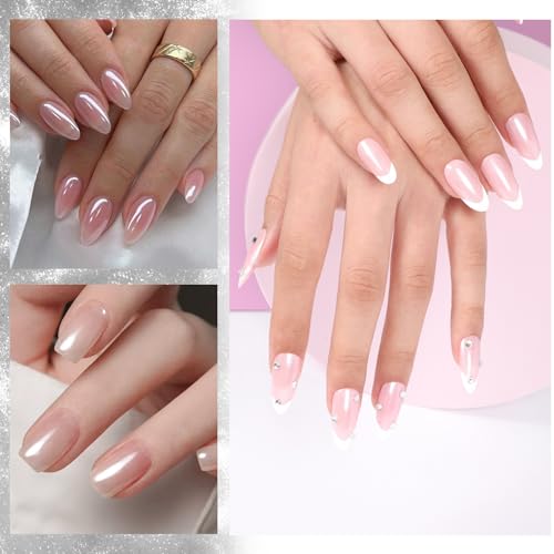 GAZEPLUS Pearl Chrome Nail Powder Set - 2 Colors Mermaid Pearlescent Glitter Dust Kit