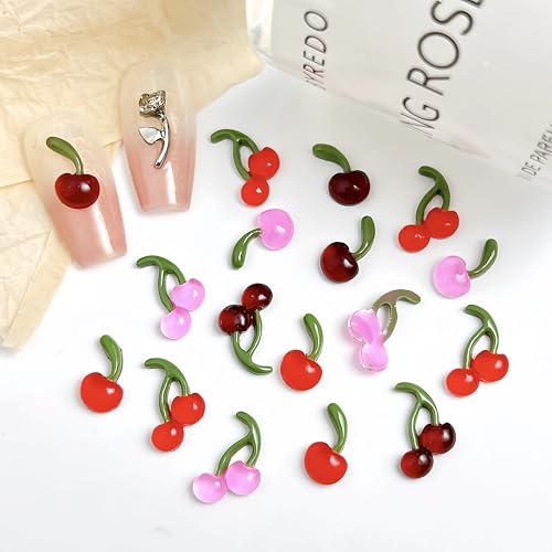 Quezadyl 120PCS 3D Cherry Nail Charms Resin Fruit Nail Gems for DIY Art