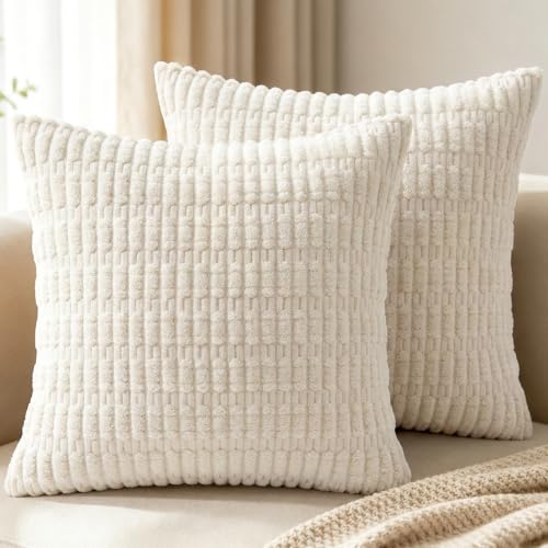 Hexagram Corduroy Pillow Covers Set of 2, 18x18 Inches - Soft Striped Accent for Sofa & Home Decor