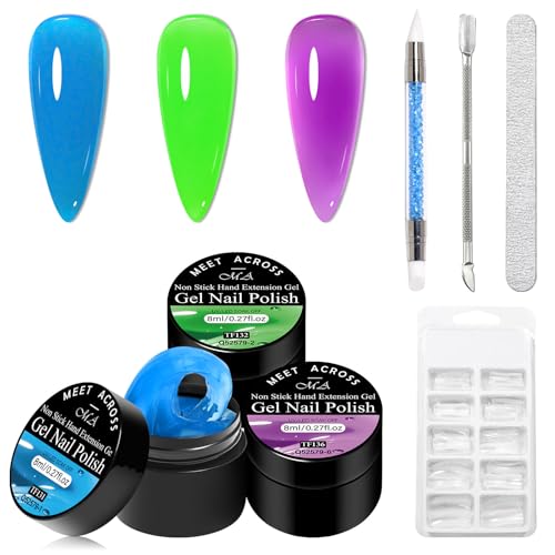 MEET ACROSS Solid Builder Gel Kit - 3 Colors Nail Extension Kit with Brush