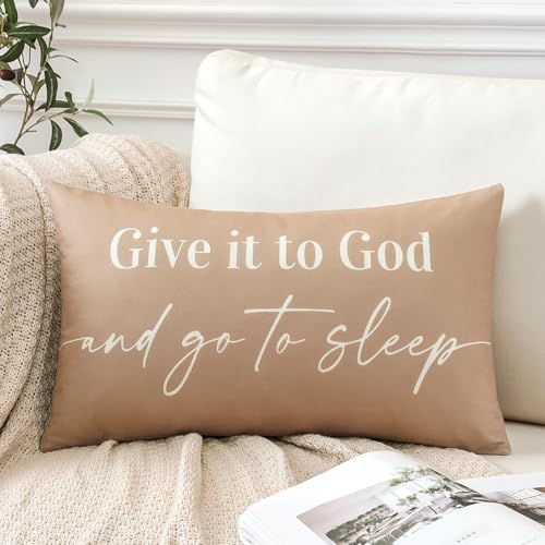 OTOSTAR 16x24 Inch Coffee Brown Decorative Pillow Cover Double Sided Give It to God and Go to Sleep